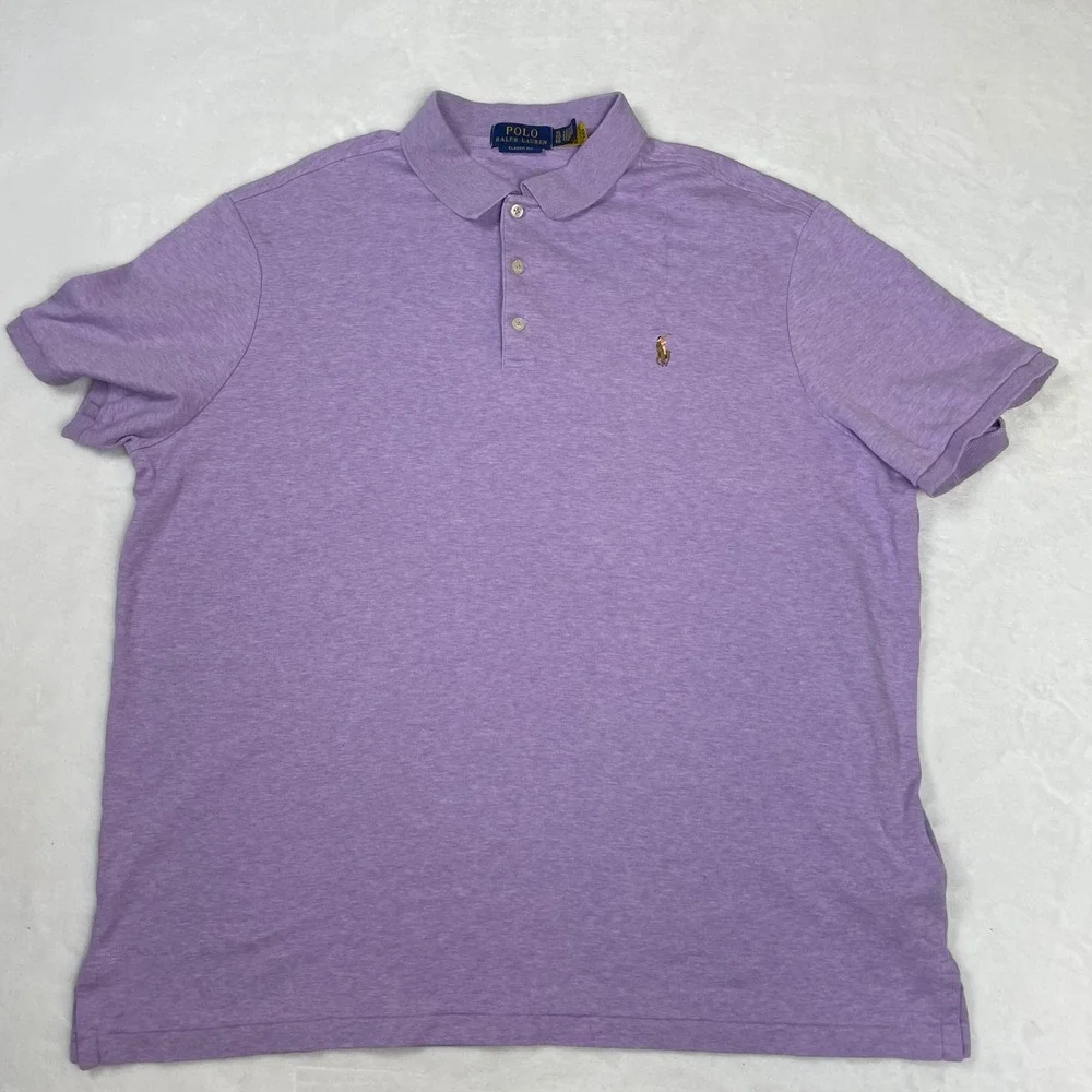 Polo Ralph Lauren Polo Shirt Cotton Mens XL Purple Classic Fit Heathered Jersey